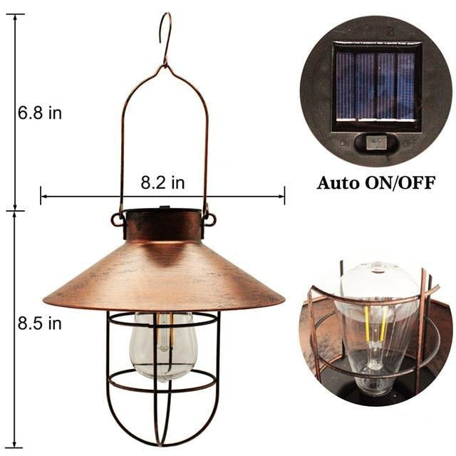 Lanterne solaire design cuivre suspendue LED jardin