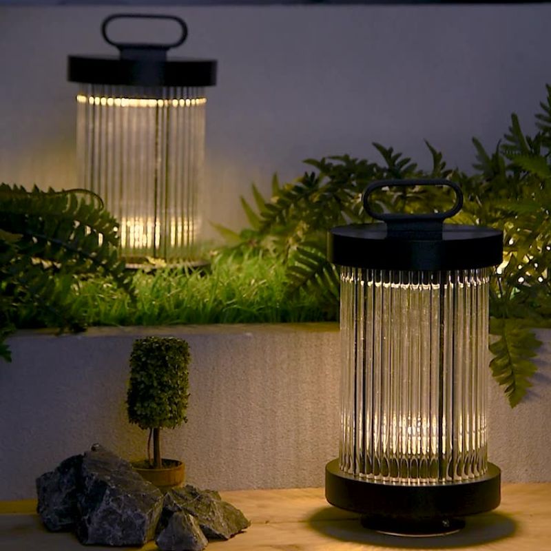 Lampe solaire cylindre inox design pour jardin