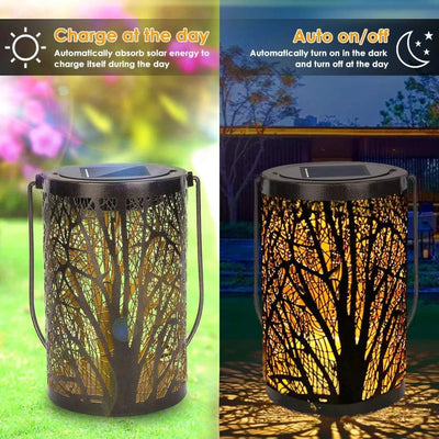 Lanterne Solaire Suspendue Extérieure Motif Arbre – éclairage LED allumé de nuit