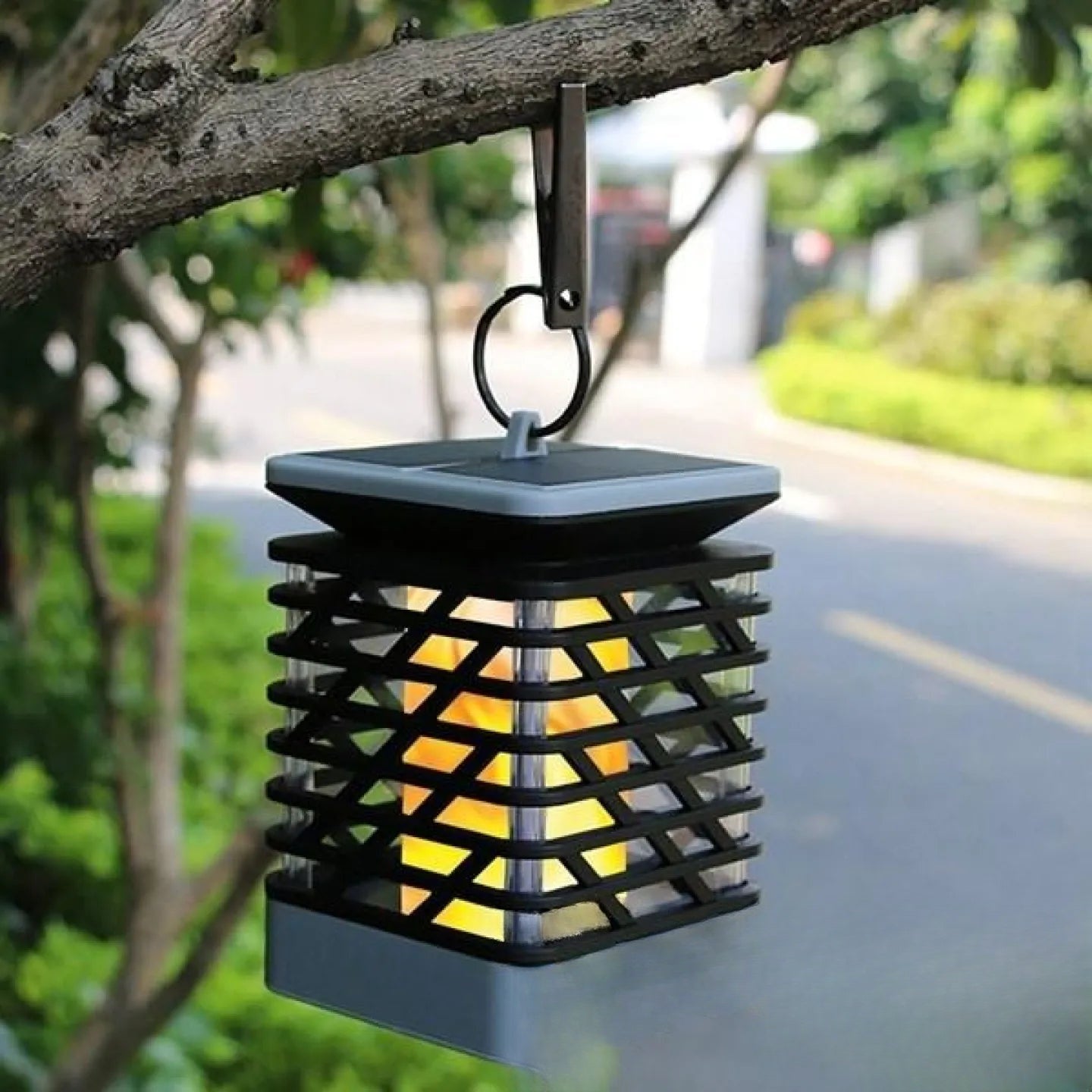 Lanterne Solaire à Poser ou Suspendre Effet Flamme LED
