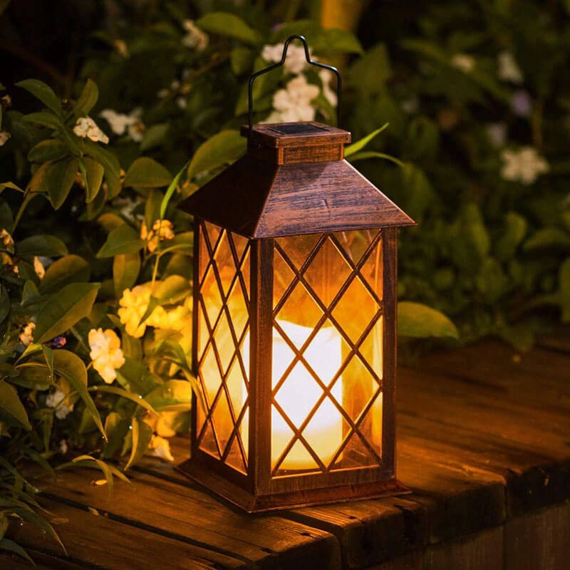 Lanterne solaire bronze vintage effet flamme