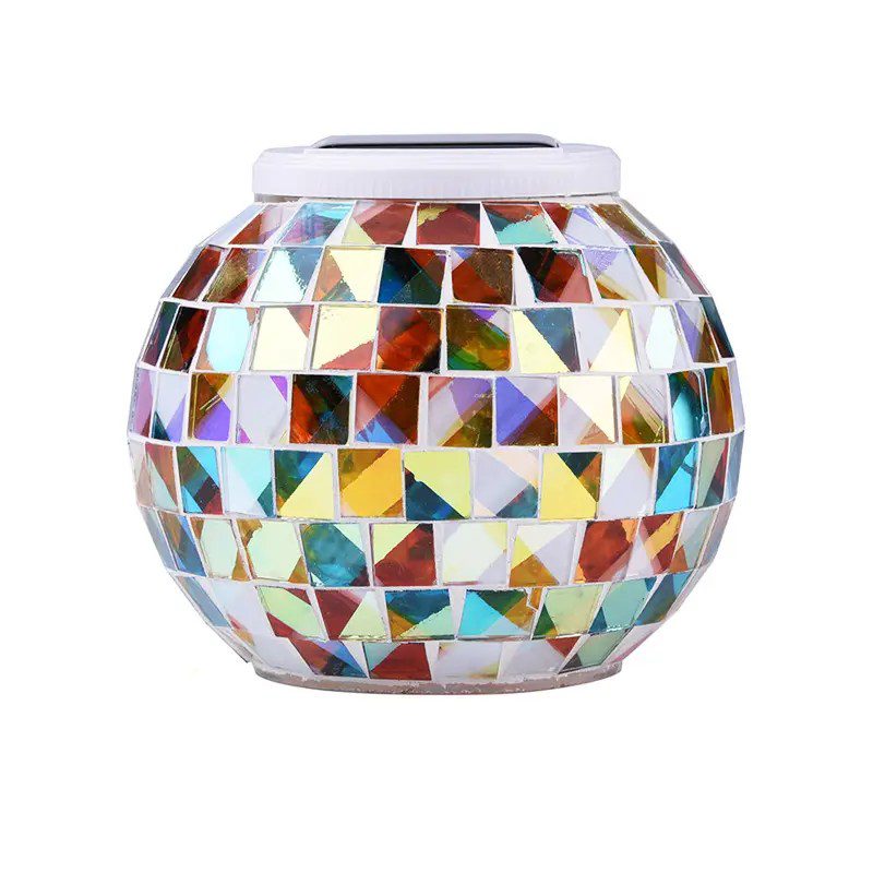 Lanterne solaire mosaïque en verre multicolore