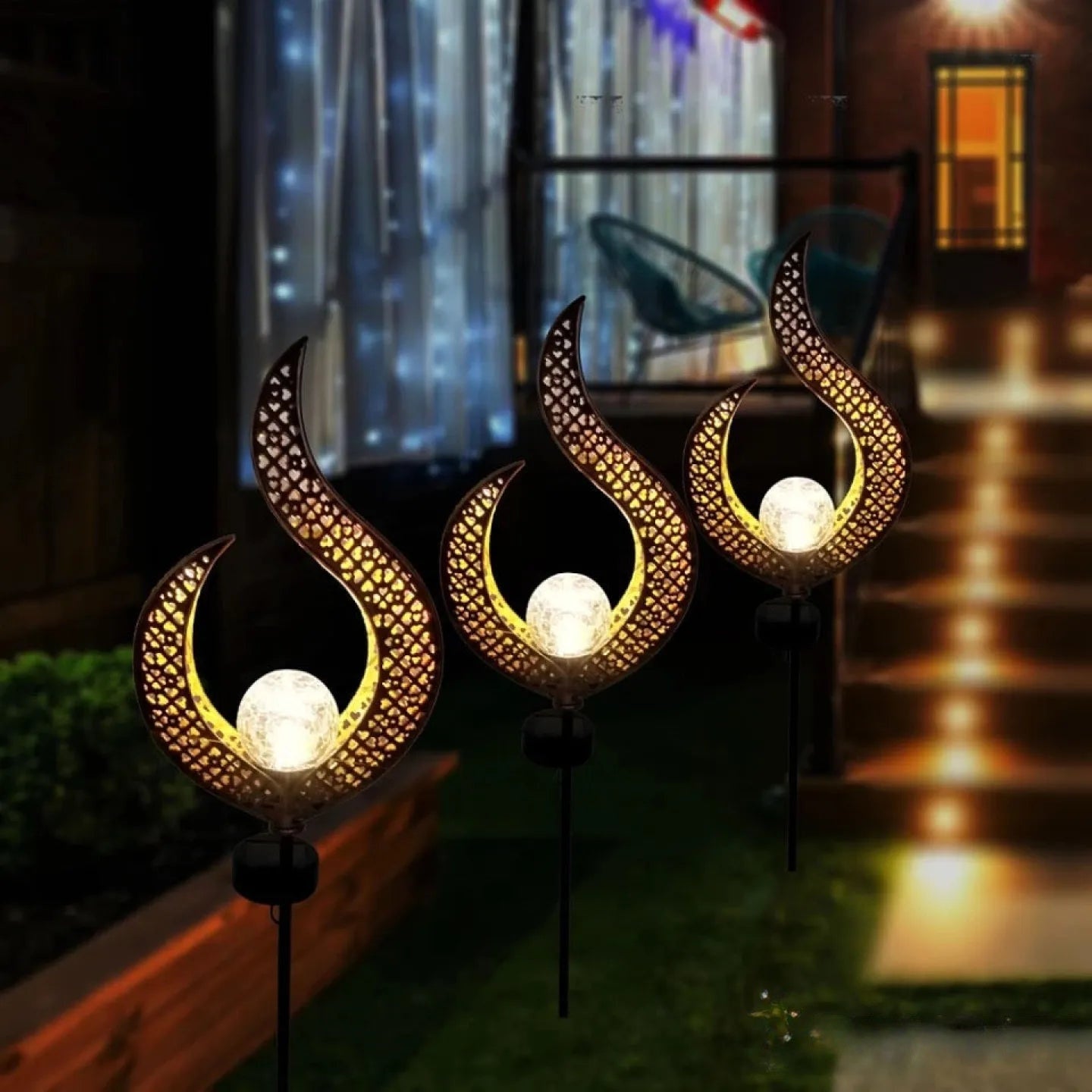 Lanterne Solaire Rétro LED Décor Soleil Lune Jardin