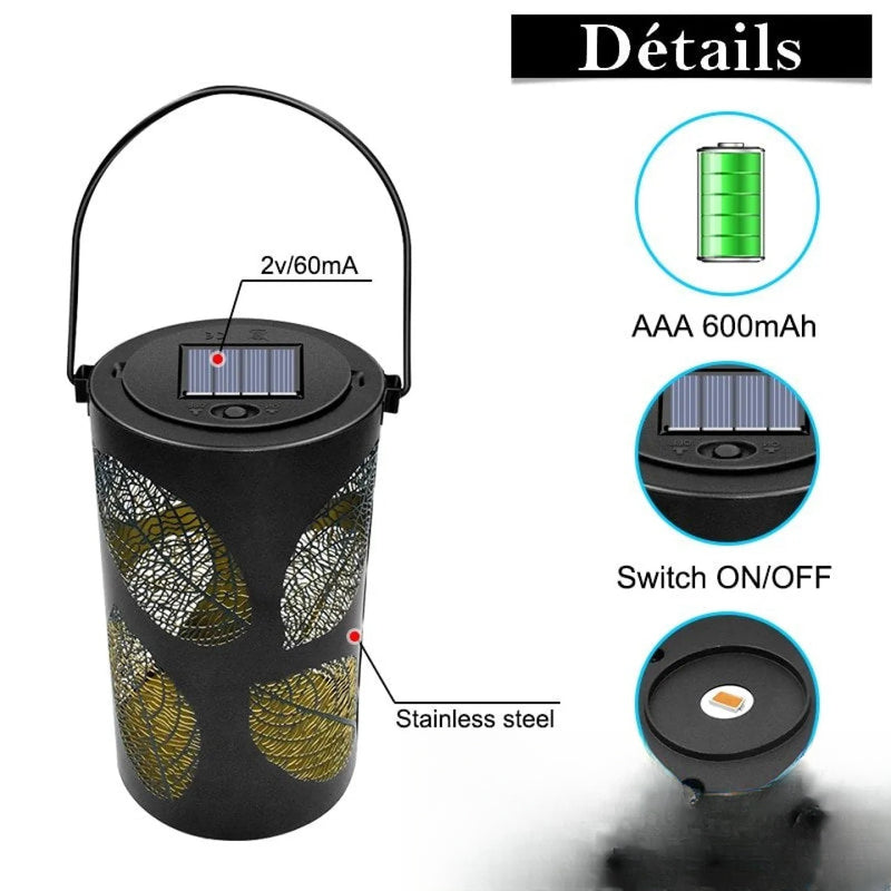 Lanterne Solaire Suspendue Extérieure LED Motif Feuille