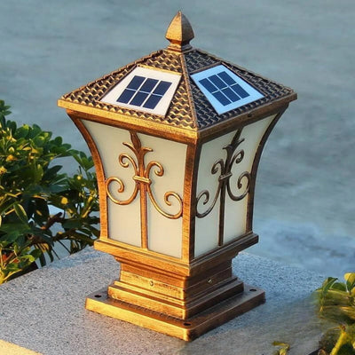 Luminaire solaire décoratif rétro bronze sur pilier