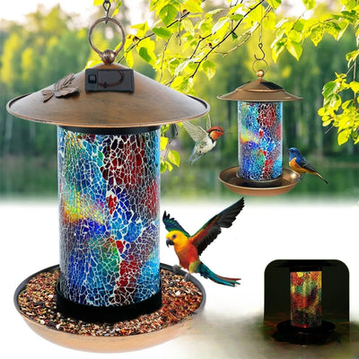 Mangeoire oiseaux solaire extérieur LED suspendue jardin