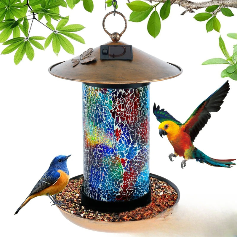 Mangeoire oiseaux solaire extérieur LED suspendue jardin