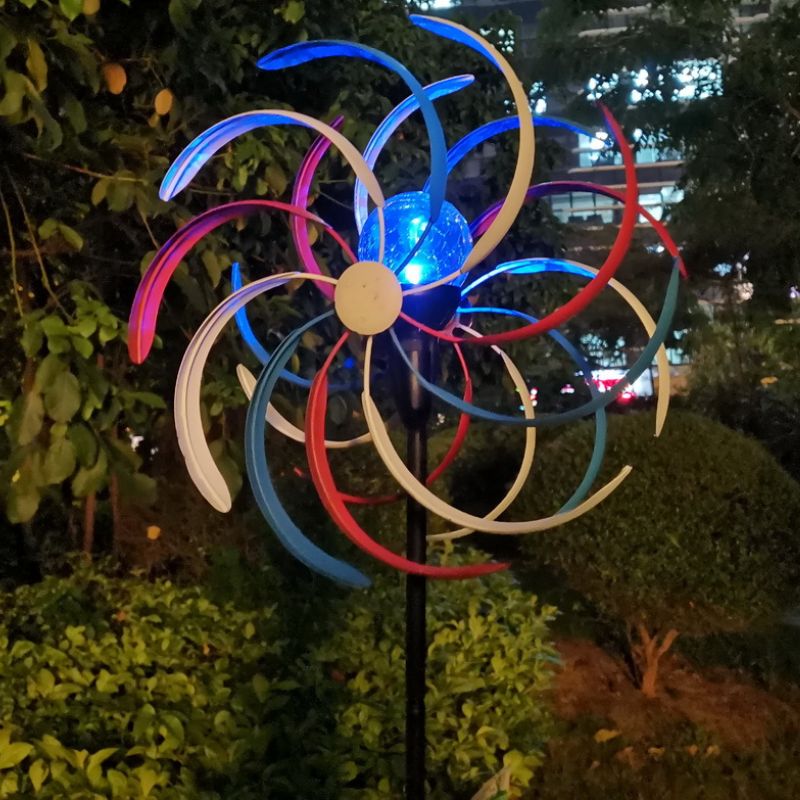 Moulin à vent solaire coloré avec lampe LED pour jardin