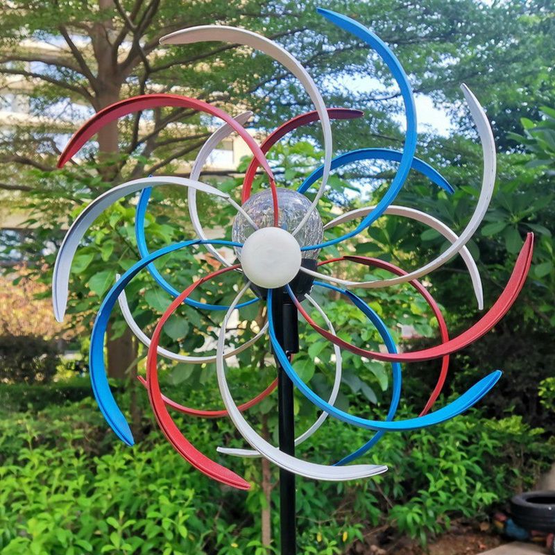 Moulin à vent solaire coloré avec lampe LED pour jardin