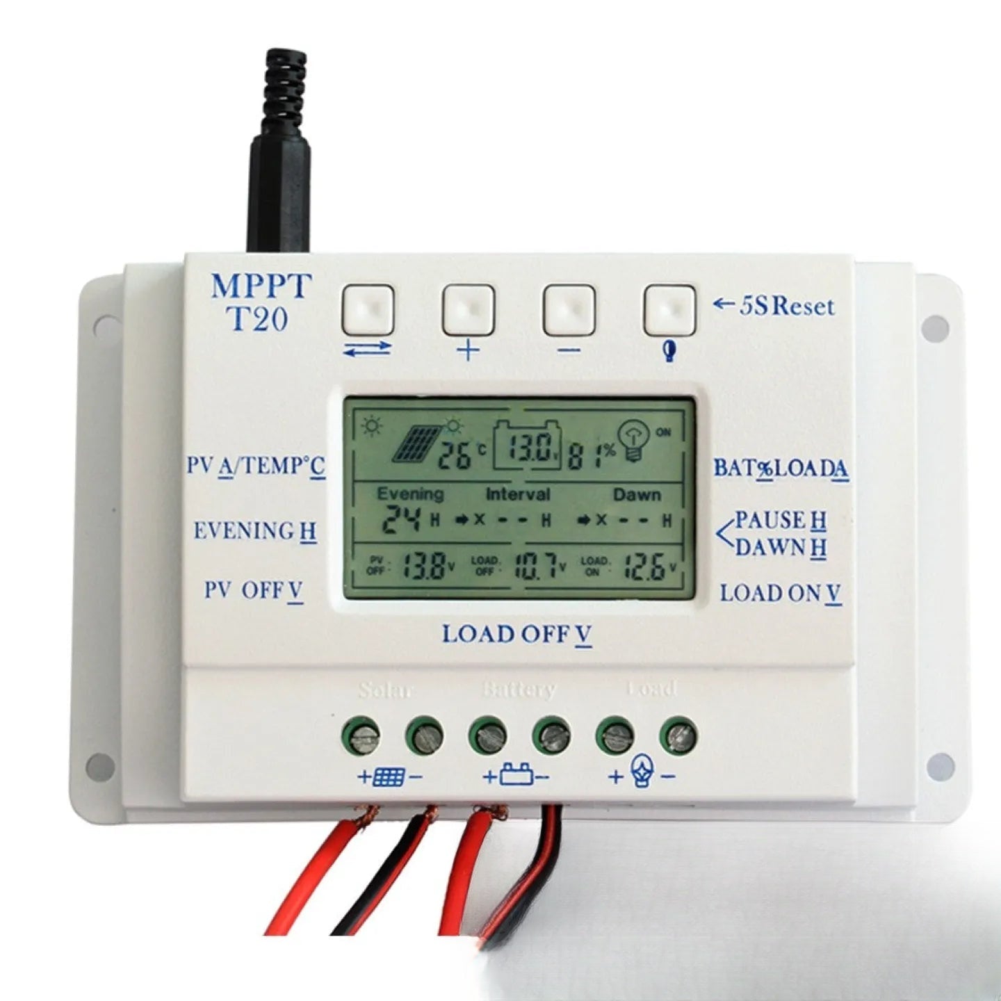 Régulateur de charge solaire MPPT 20A 12V 24V écran