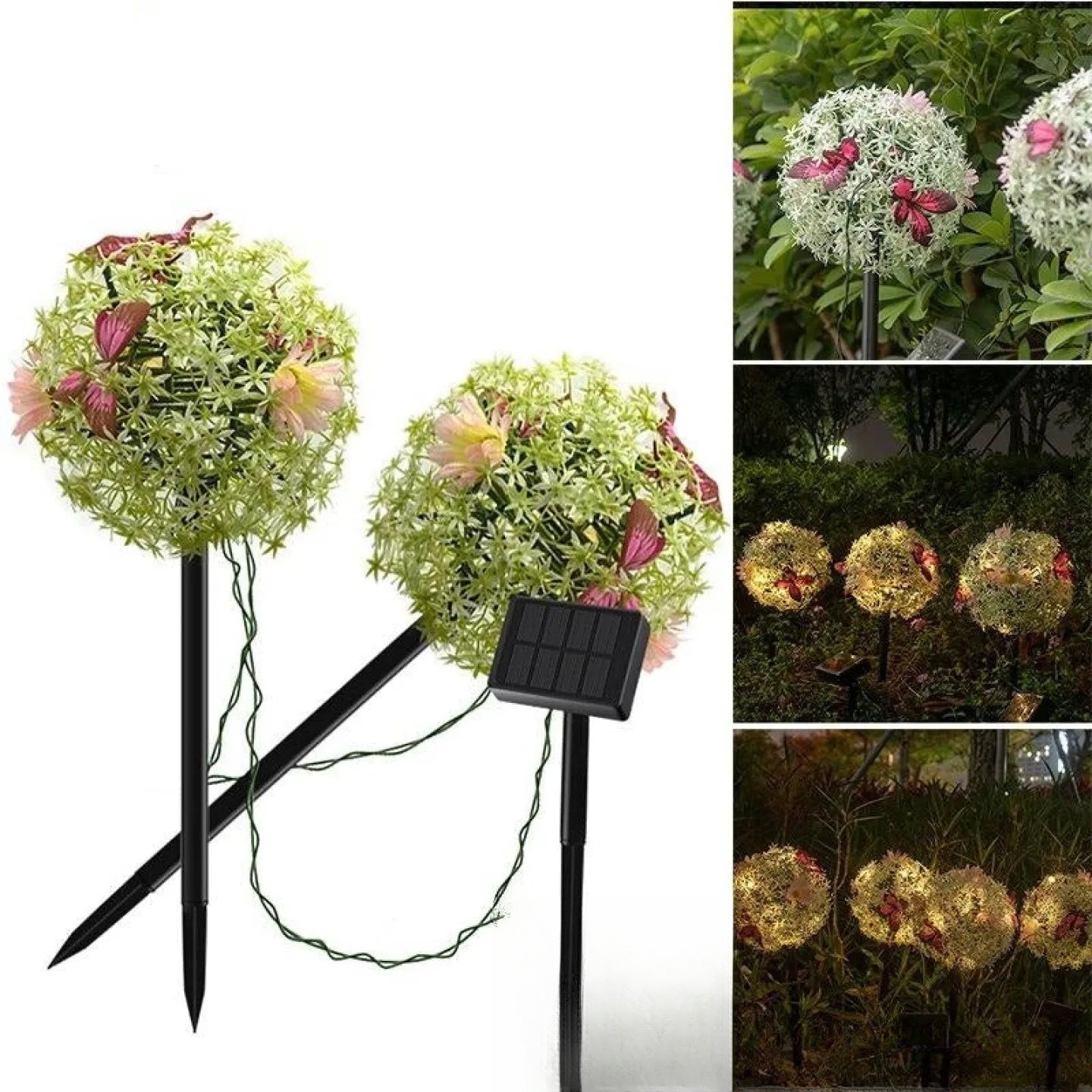 Lampe solaire décoration Noël boule de fleur LED