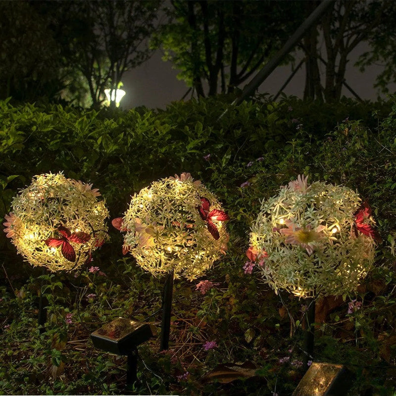 Lampe solaire décoration Noël boule de fleur LED