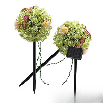 Lampe solaire décoration boule de fleur sur piquet