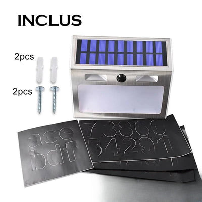Numéro de maison solaire LED contenu de la boîte chiffres inclus