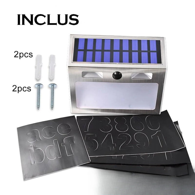 Numéro de maison solaire LED lumineux extérieur façade