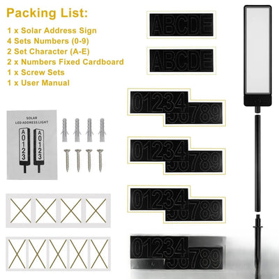 Numéro de porte solaire LED contenu de la boîte chiffres inclus
