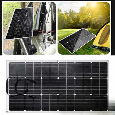 Panneau solaire flexible 200W installé sur véhicule et en camping