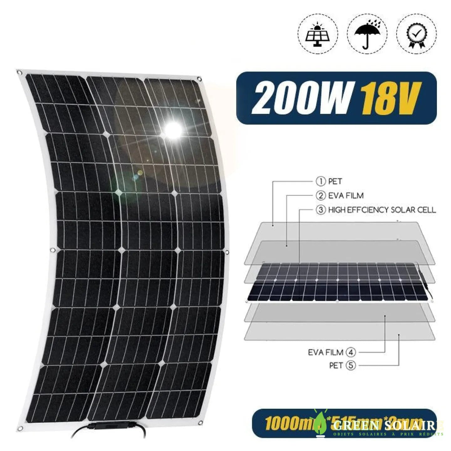 PANNEAU SOLAIRE FLEXIBLE 200W