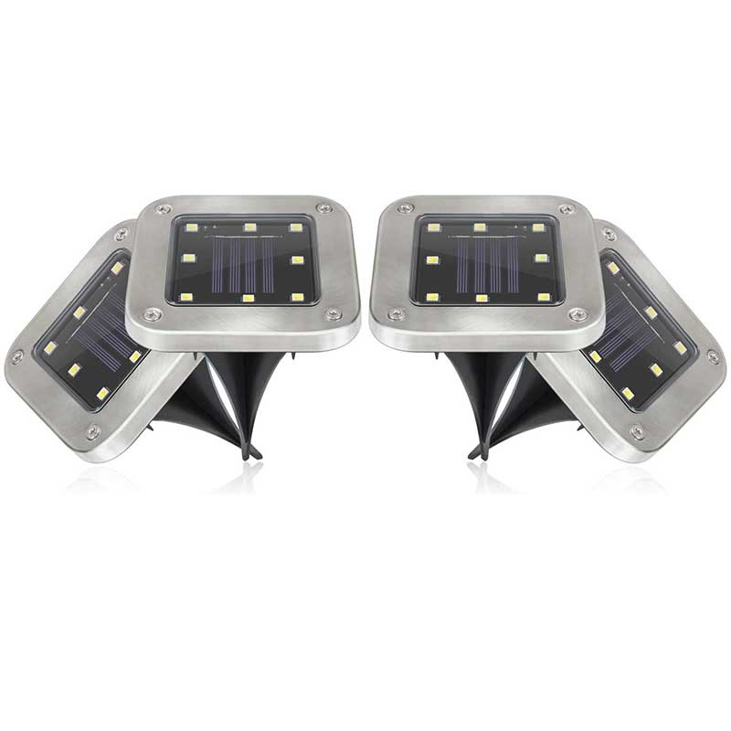 Balise solaire piquet inox carré 8 LED pour jardin