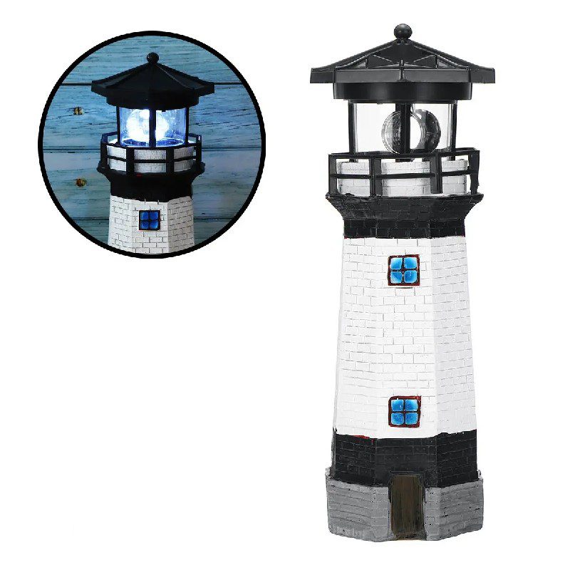 Phare solaire de jardin LED décoratif rouge et blanc