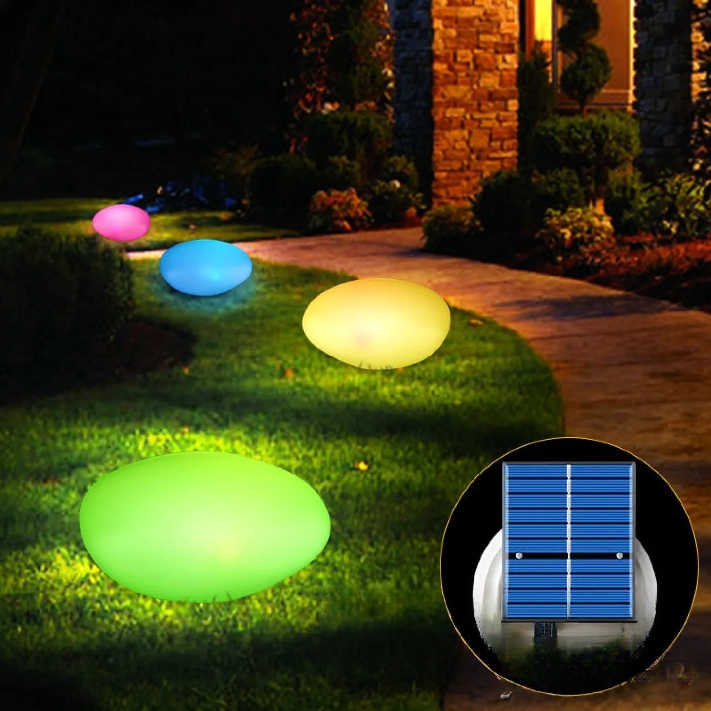 Lampe Pierre Solaire LED Jardin Couleur Changeante