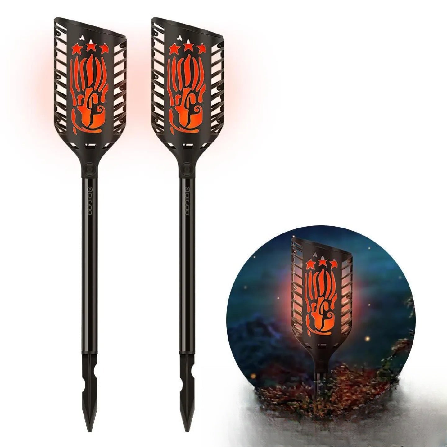 Piquet solaire de jardin LED effet flamme lot de 2