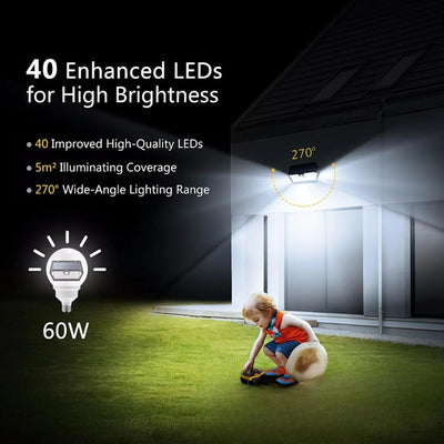 Lampe solaire pour portail 40 LED haute luminosité grand angle