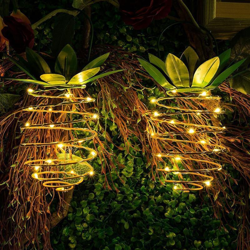 Lanterne solaire ananas fil cuivre LED jaune