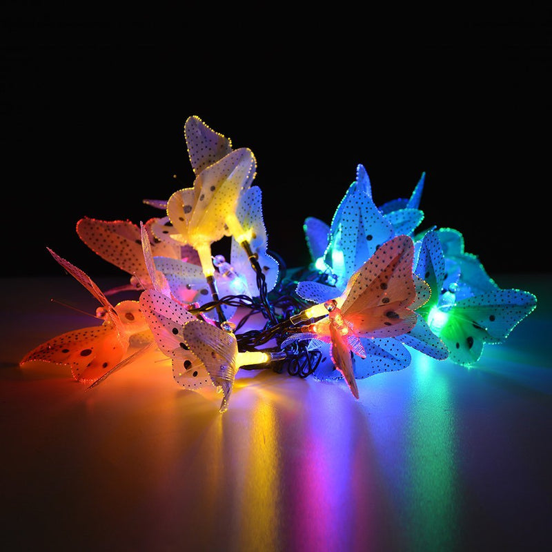 Guirlande solaire papillons multicolore IP65 pour jardin