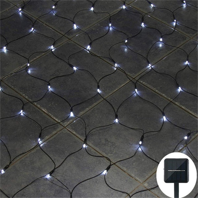 Guirlande solaire filet maille blanc 200 LED allumée