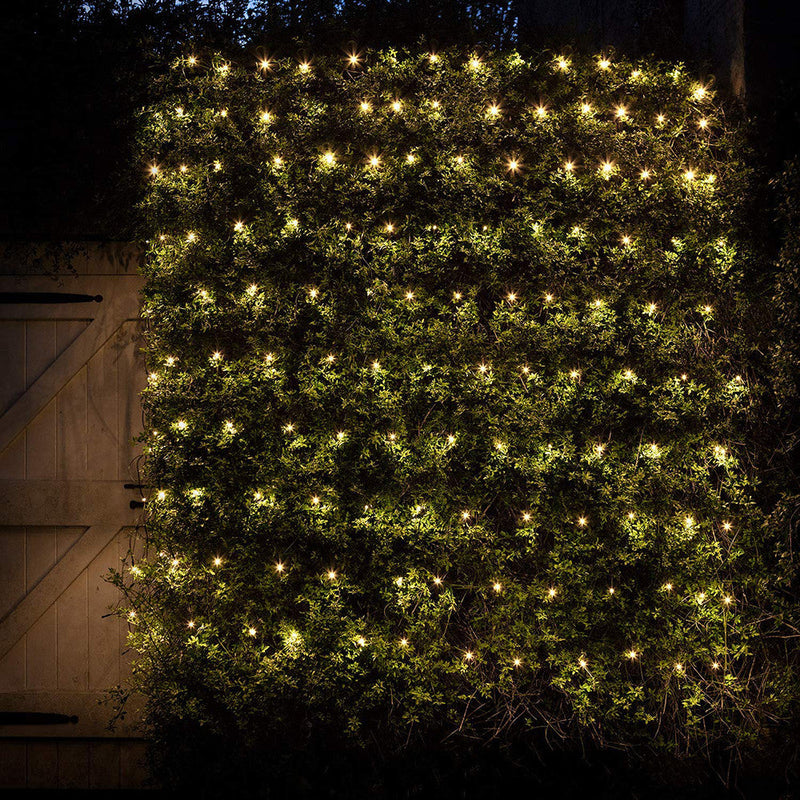 Guirlande solaire filet 200 LED jaune allumée