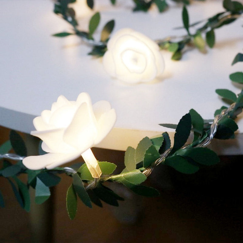 Guirlande solaire fleurs roses blanches LED jardin