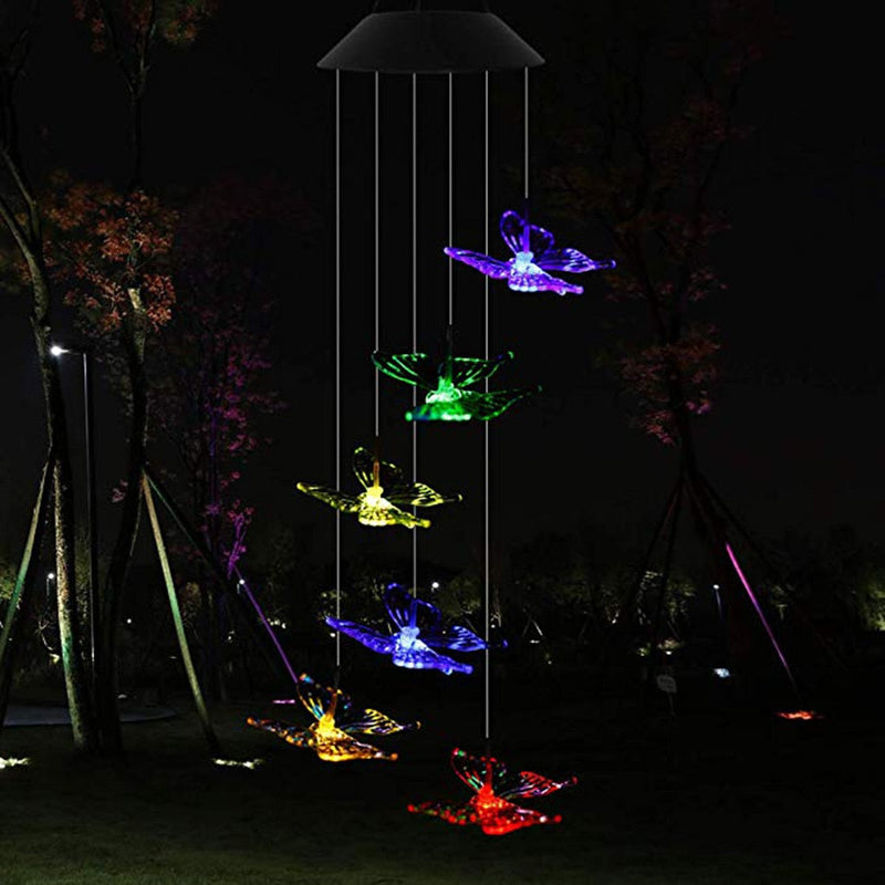 Carillon solaire extérieur papillon LED multicolore