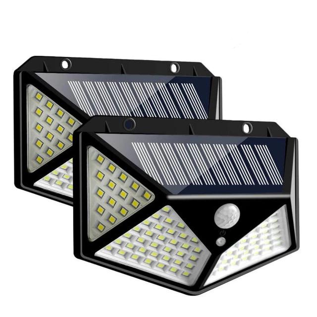 Applique solaire double noire 100 LED avec détecteur