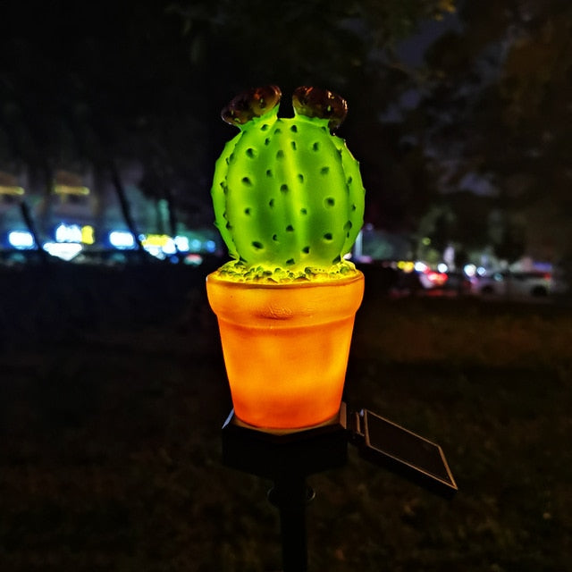 Piquet solaire cactus LED jaune déco jardin