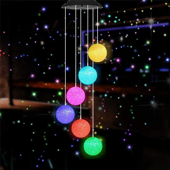 Carillon solaire 6 boules multicolores LED jardin