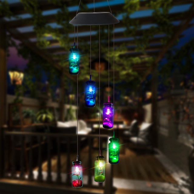 Carillon à vent solaire LED multicolore décoratif