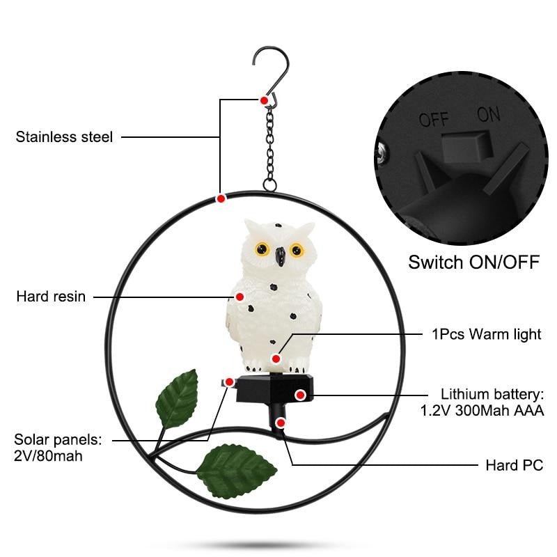 Hibou solaire blanc à suspendre lampe décorative LED