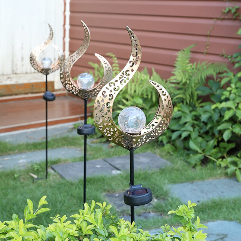 Piquet solaire lune et flamme LED déco jardin