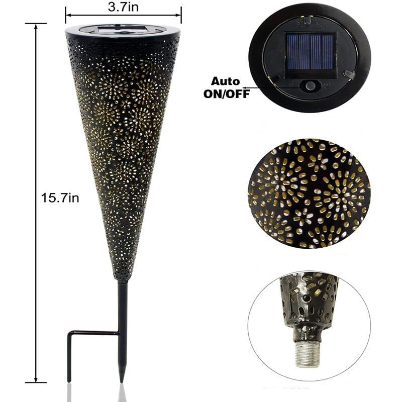 Pack 2 lampes solaires piquet conique acier noir