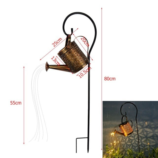 Arrosoir lumineux solaire fer forgé ajouré pour jardin