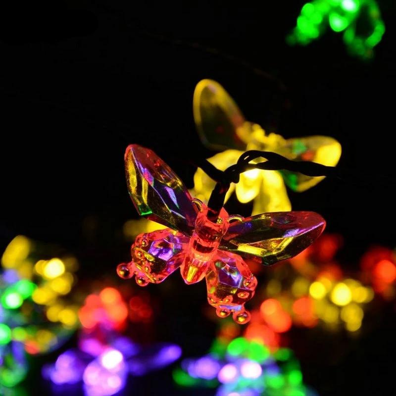 Guirlande solaire papillons cristal LED multicolore jardin