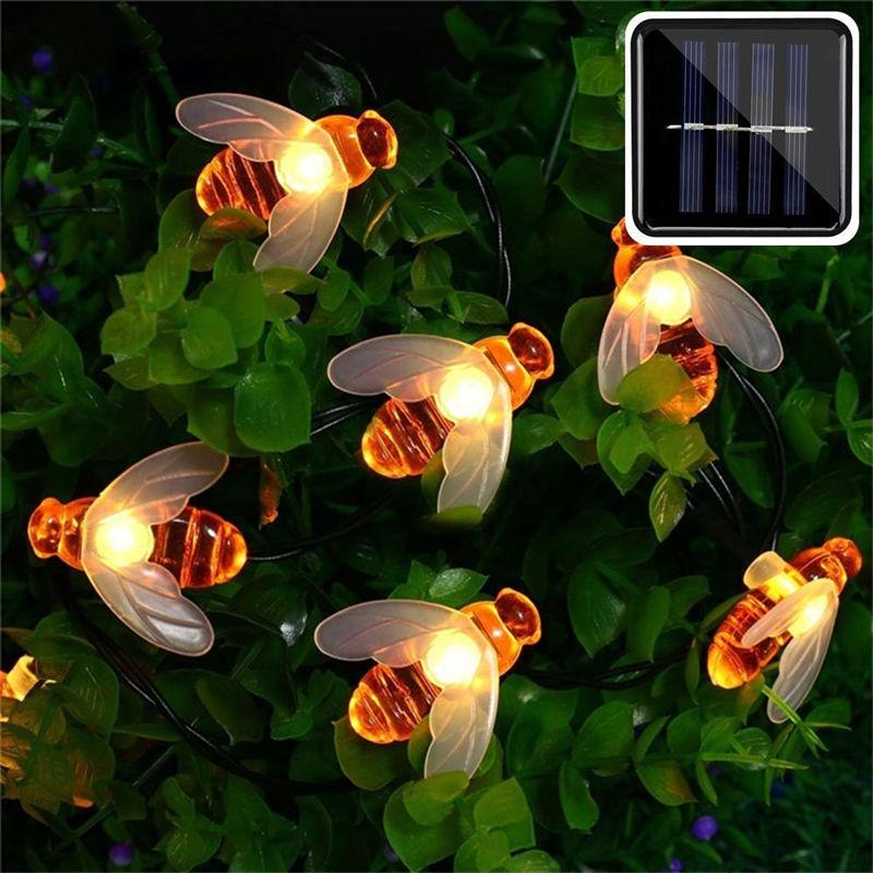 Guirlande solaire abeilles LED blanc chaud pour jardin