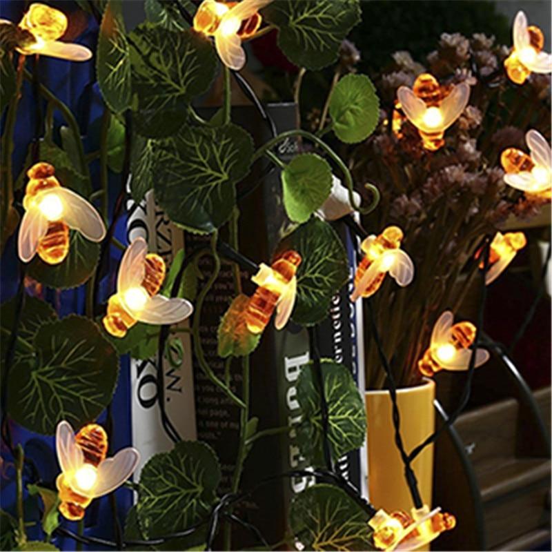 Guirlande solaire abeilles LED blanc chaud pour jardin