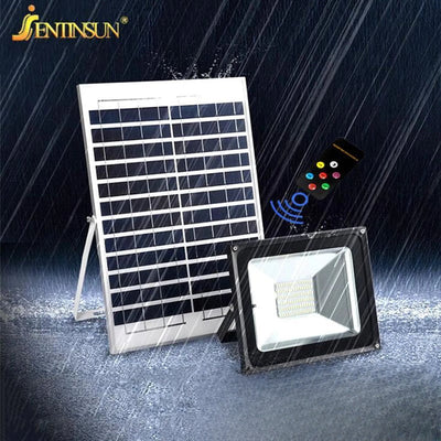 Projecteur solaire aluminium étanche avec panneau et télécommande