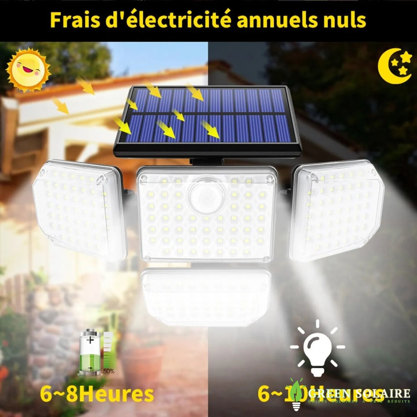 PROJECTEUR EXTERIEUR SOLAIRE PUISSANT AVEC TETE ORIENTABLE