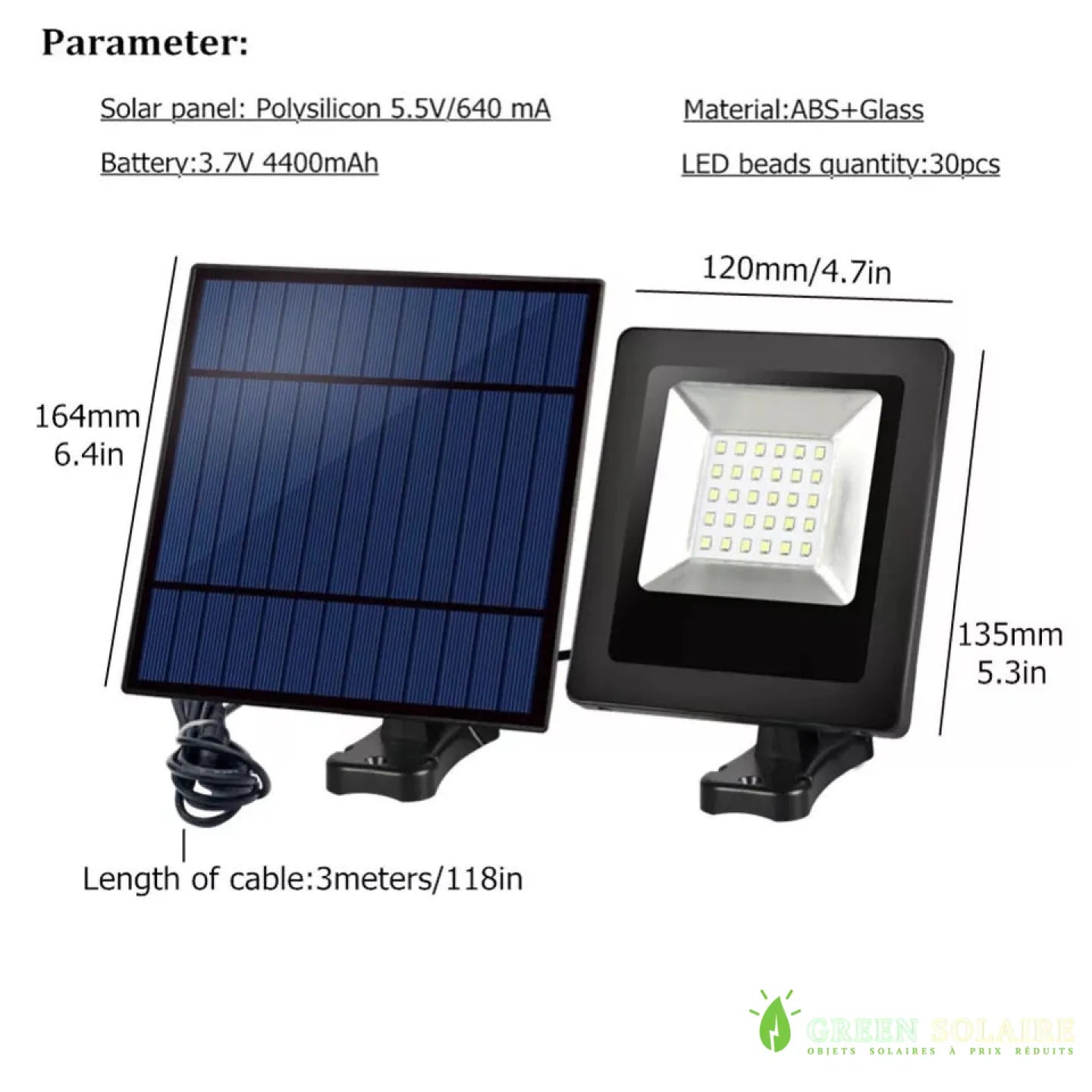 Projecteur LED avec Panneau Solaire Déportable