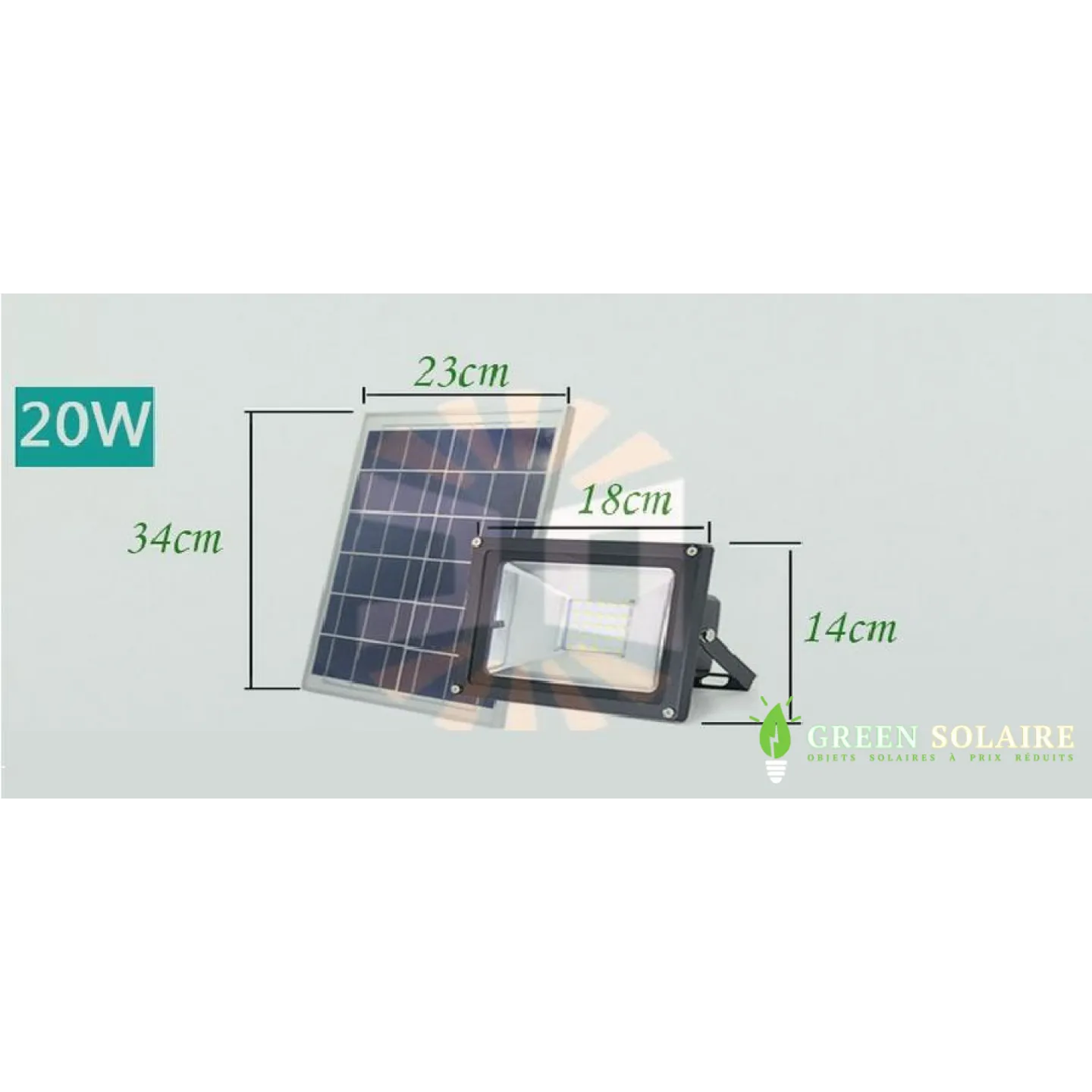 Projecteur Solaire Aluminium 50W 30W 20W 10W - 20W