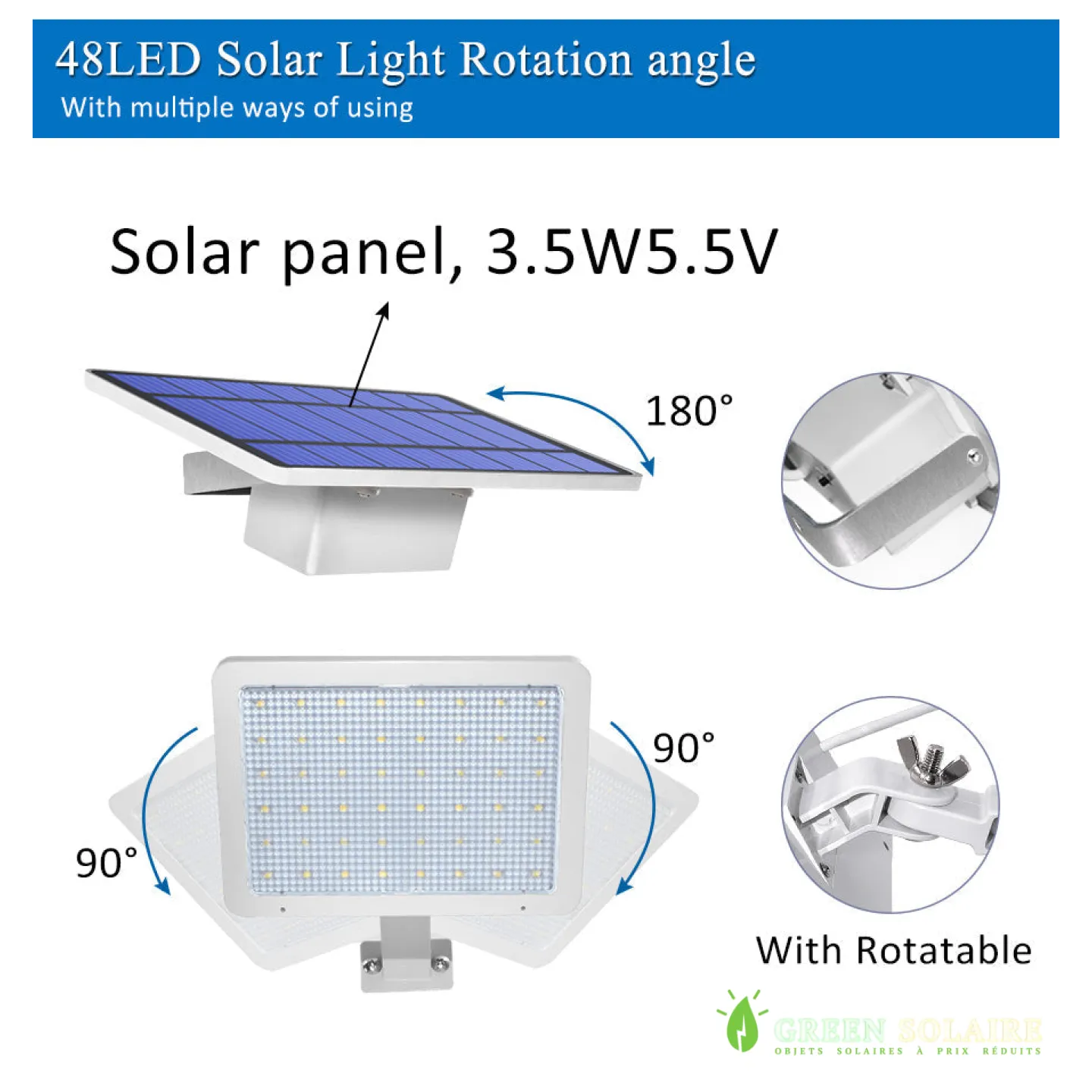 PROJECTEUR SOLAIRE LED PANNEAU DÉPORTÉ