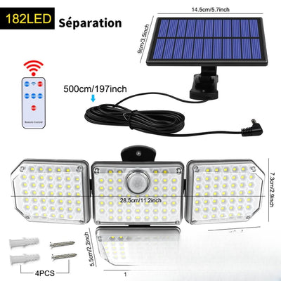 Projecteur solaire à tête orientable avec panneau déporté - dimensions